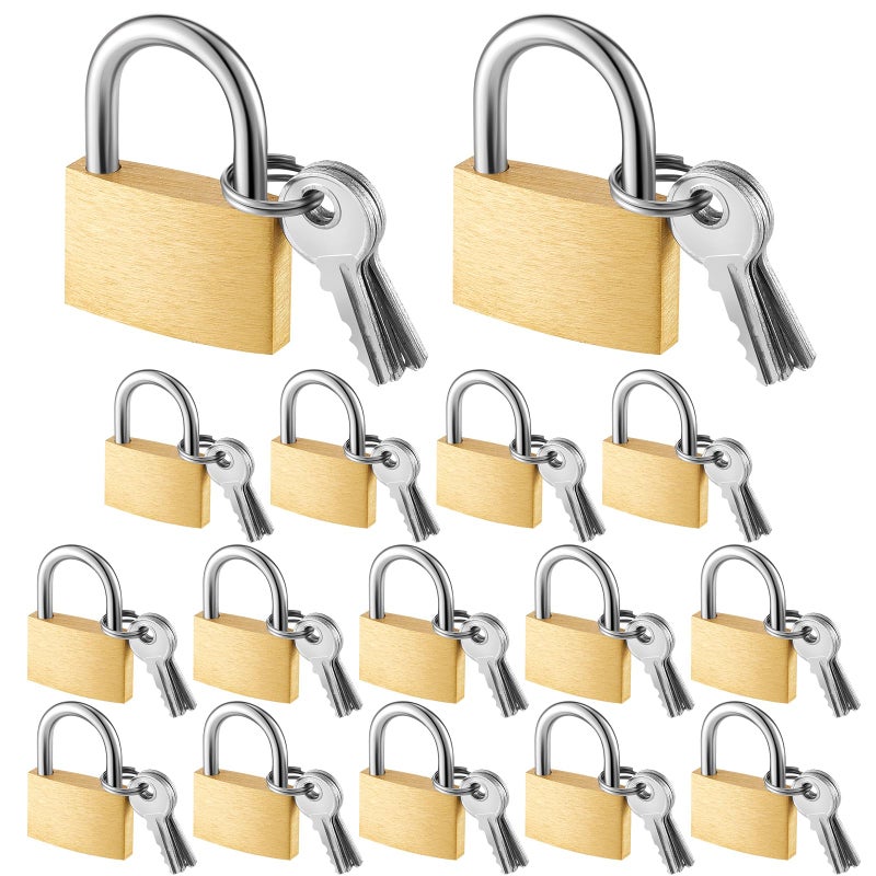 Kenning 16 Pcs Solid Keyed Alike Padlocks 098 Solid Brass Padlock with Key Weatherproof Luggage Locks Suitcase Lock Wide Body with Hardened Steel Shackle for Sheds Storage Unit Gym Fence - Image 2