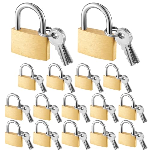 Kenning 16 Pcs Solid Keyed Alike Padlocks 098 Solid Brass Padlock with Key Weatherproof Luggage Locks Suitcase Lock Wide Body with Hardened Steel Shackle for Sheds Storage Unit Gym Fence - Image 1