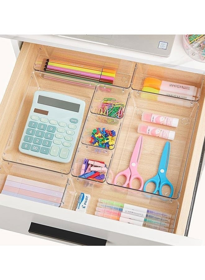 BOUND MOAT 7PCS Drawer Organizers Tray Set,4 Sizes Plastic Vanity Drawer Organizers and Storage Bins,Desk Drawer Organizer Trays,Bathroom Drawer Organizer Trays for Bedroom,Kitchen,Office - Image 4