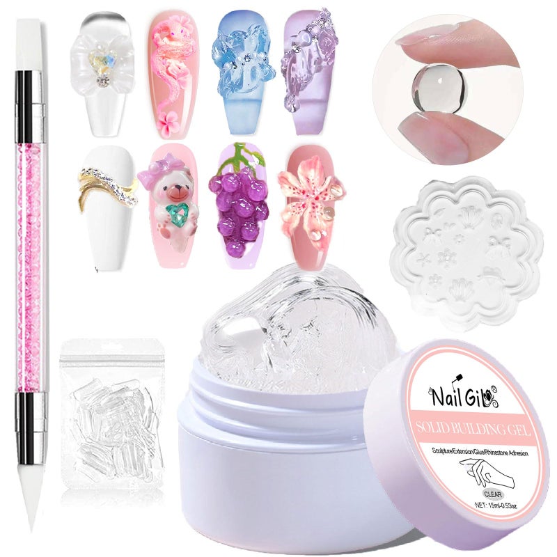 NAIL GIL NAILGIL Solid Builder Gel For Nails 21oz Large Capacity 3D Gel Nail Art Sculpture NonSticky Hand Clear Extension Gel Sock Off UV LED with 3D Silicone Mold Salon DIY at Home