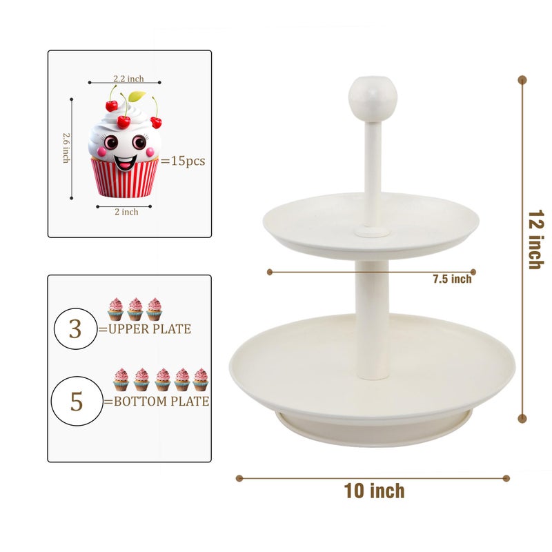 Elan Stainless Steel Knob 2 Tier Stacked Round Cake Cupcake & Dessert Stand, Birthday Party Cup Cake Stand (Off White) - Image 2
