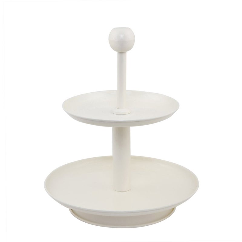 Elan Stainless Steel Knob 2 Tier Stacked Round Cake Cupcake & Dessert Stand, Birthday Party Cup Cake Stand (Off White) - Image 4