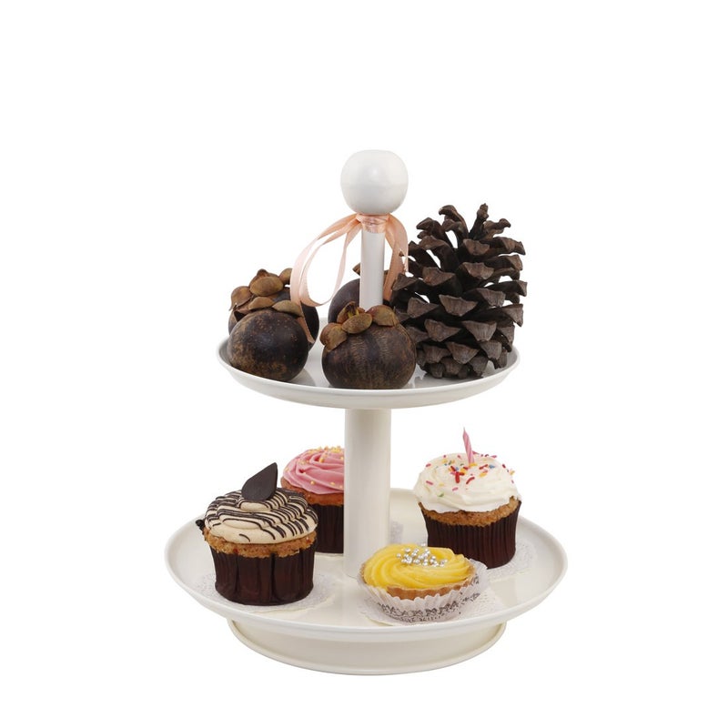 Elan Stainless Steel Knob 2 Tier Stacked Round Cake Cupcake & Dessert Stand, Birthday Party Cup Cake Stand (Off White) - Image 1