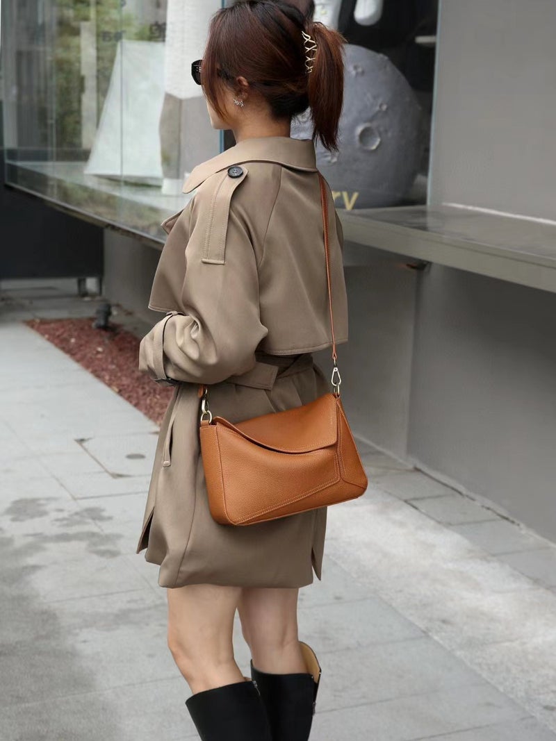 Bag Women'S New Arrival Shoulder Underarm Bag Geometric Bag Women'S Genuine Leather Pillow Bag Togo Top Layer Cowhide Crossbody Bag 6408 - Image 4