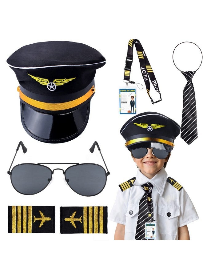 Keymall Keymall Kids Pilot Costume Accessories Set With Aviator Hat Sunglasses Tie Pin for Aviation Halloween Dress Up (Set B-2)  - Image 1