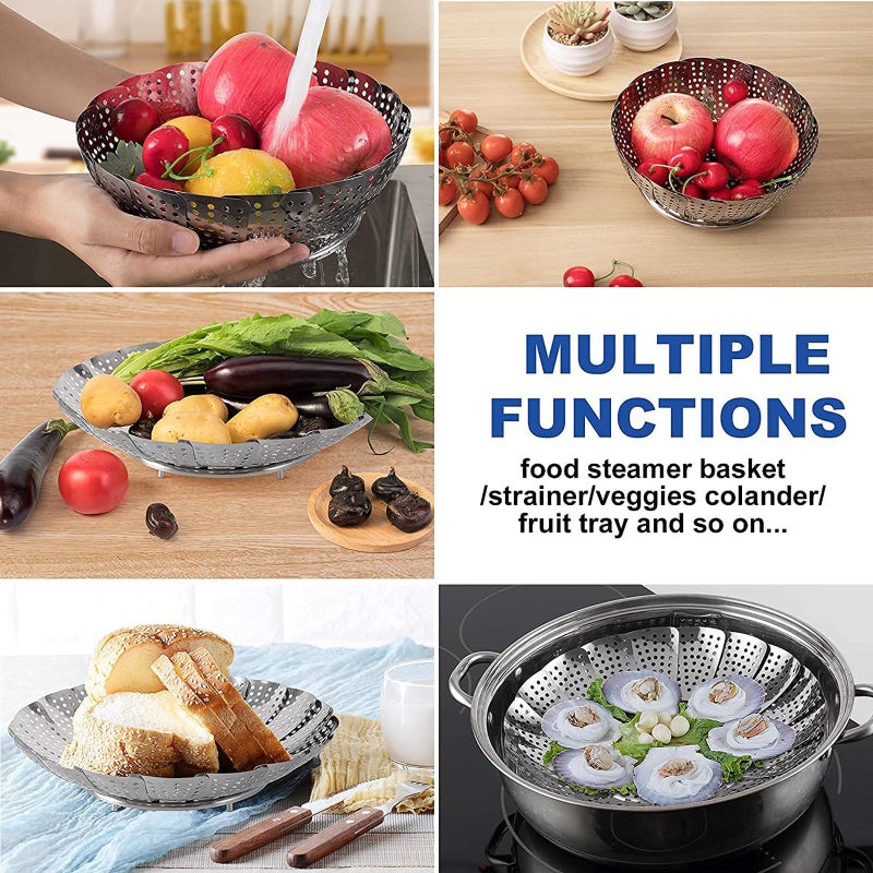 OPSUZY OPSUZY Stainless Steel Vegetable Fruit Steamer Punching Food Drain Bowl Basket Stainless Steel Steamer - Image 2
