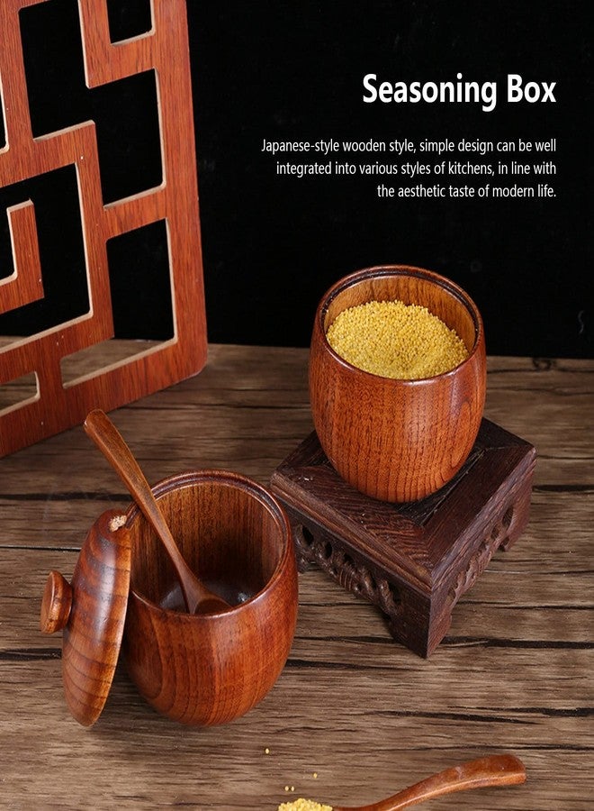 Milltrip 2 Pcs Wood Round Condiment Pot, Spice Box with Spoon and Lid, Sugar Bowl Salt Jar, Seasoning Container Storage for Kitchen - Image 5