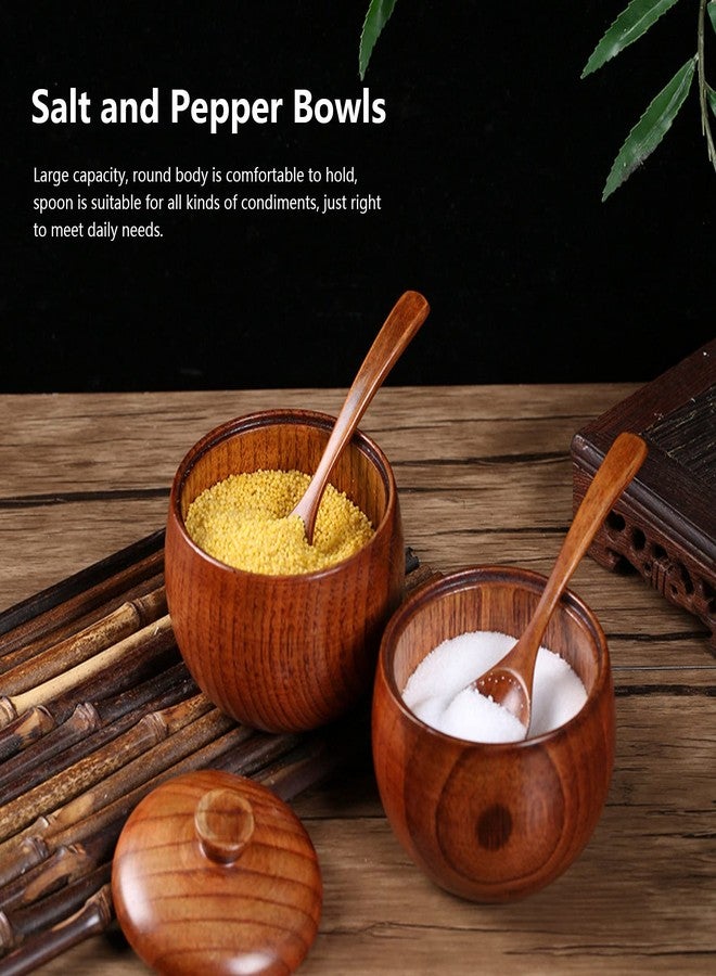 Milltrip 2 Pcs Wood Round Condiment Pot, Spice Box with Spoon and Lid, Sugar Bowl Salt Jar, Seasoning Container Storage for Kitchen - Image 4