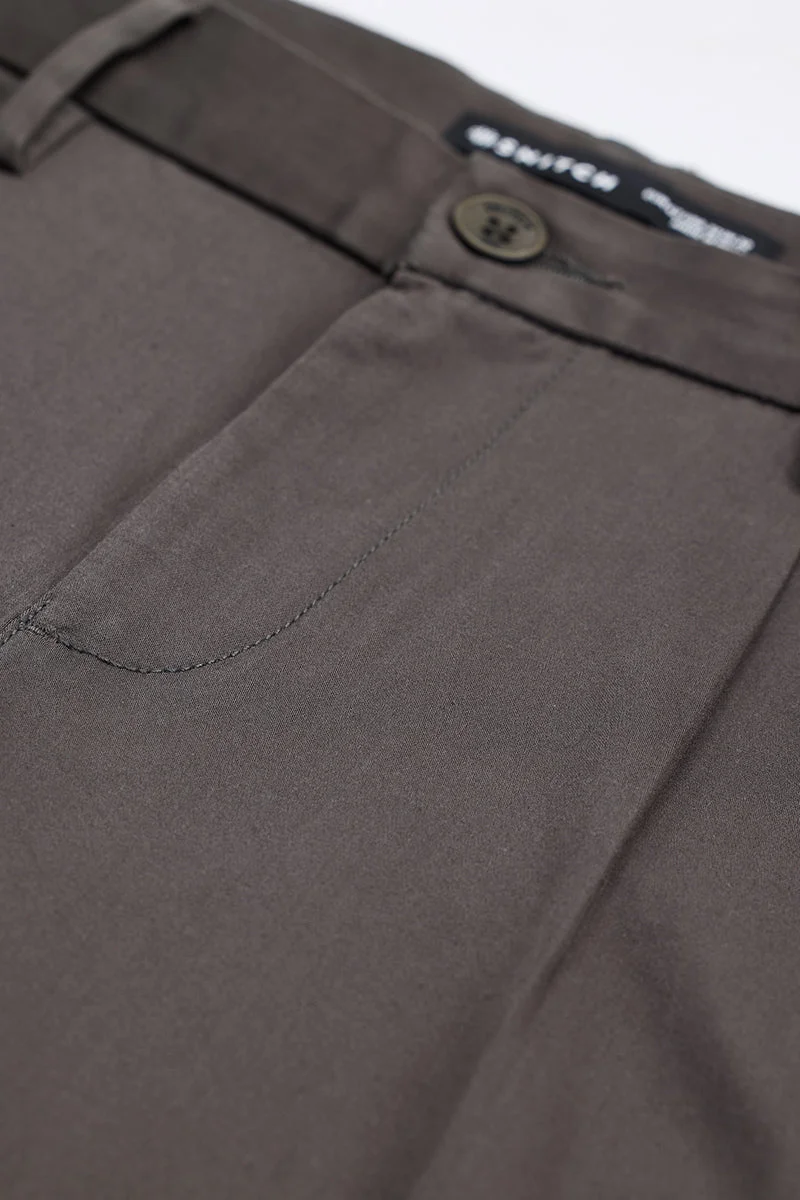 SNITCH Dark Brown Slim Fit Pleated Trousers