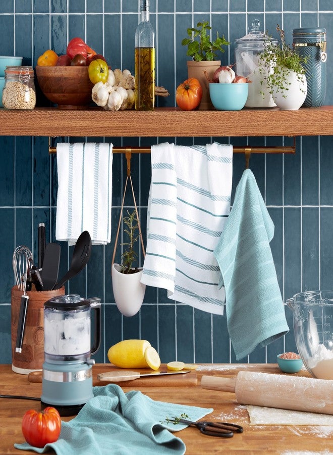 KitchenAid مجموعة من 4 من مناشف المطبخ كيتشن إيد ألباني، ماء معدني أكوا/أبيض، 16"x26" - Image 2