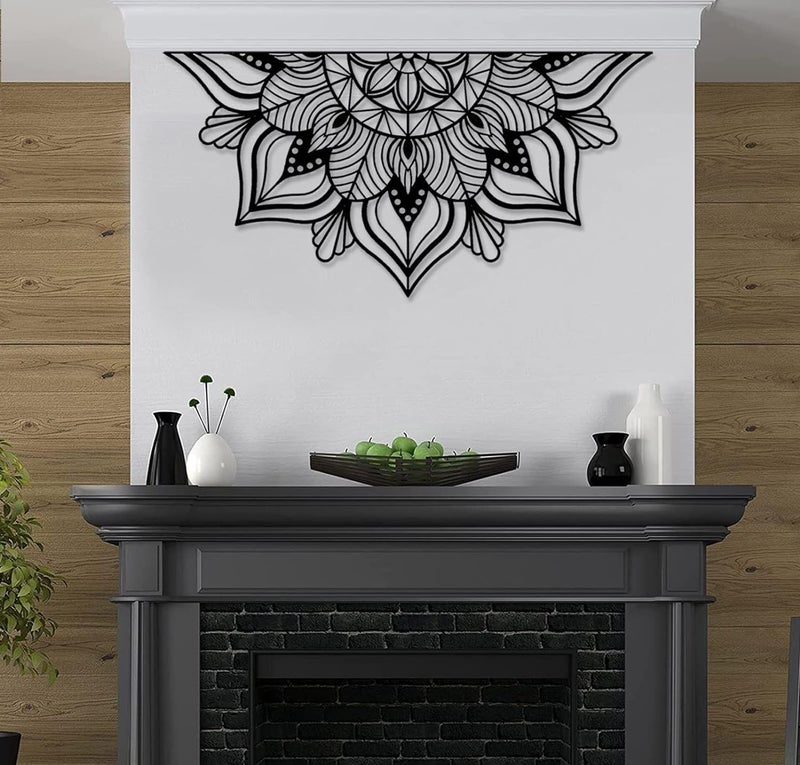 Resama Resama Large Metal Mandala Wall Decor, Unique Lotus Flower Wall Art, Suitable for Office and Home Indoor and Outdoor Decoration (Black, 45''x22.6'' / 114x57.5cm)  - Image 4