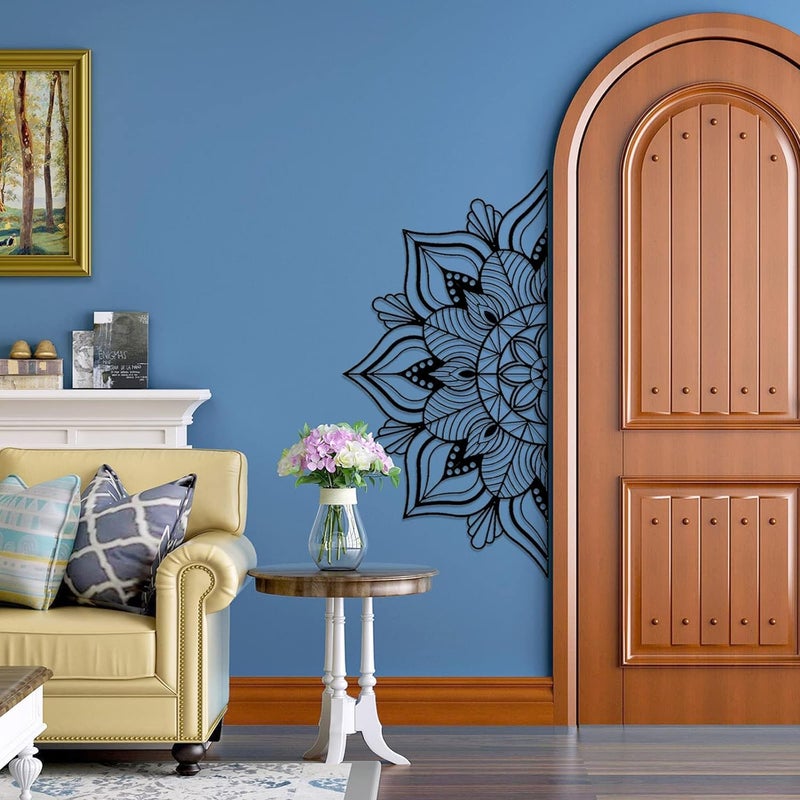 Resama Resama Large Metal Mandala Wall Decor, Unique Lotus Flower Wall Art, Suitable for Office and Home Indoor and Outdoor Decoration (Black, 45''x22.6'' / 114x57.5cm)  - Image 3