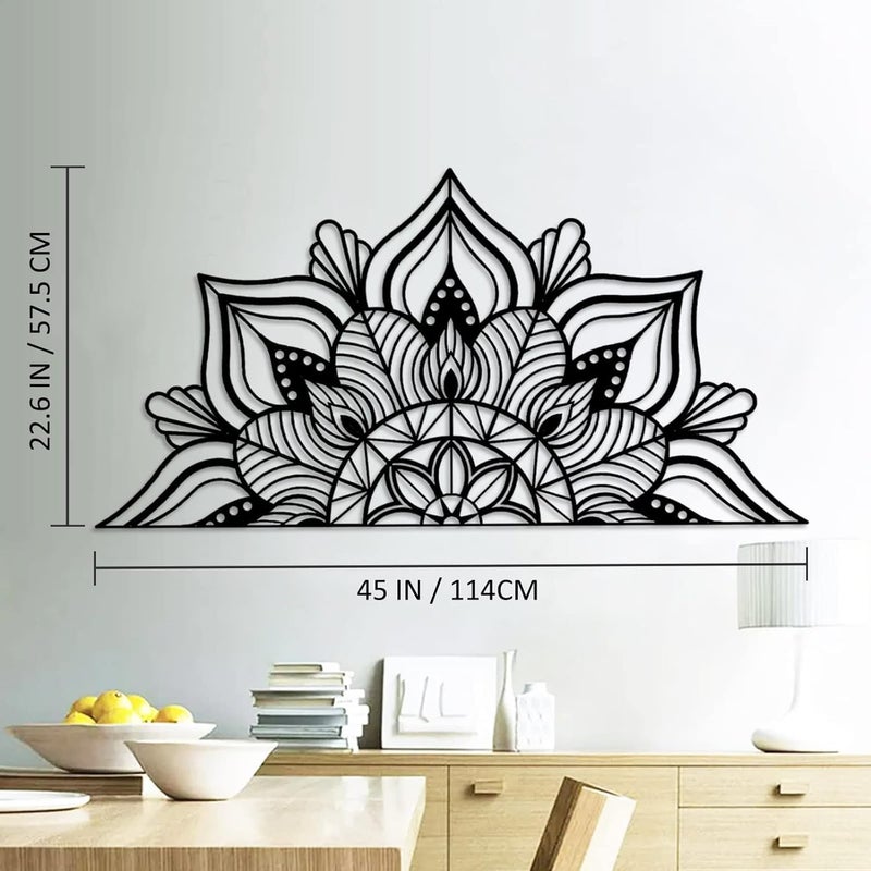 Resama Resama Large Metal Mandala Wall Decor, Unique Lotus Flower Wall Art, Suitable for Office and Home Indoor and Outdoor Decoration (Black, 45''x22.6'' / 114x57.5cm)  - Image 2