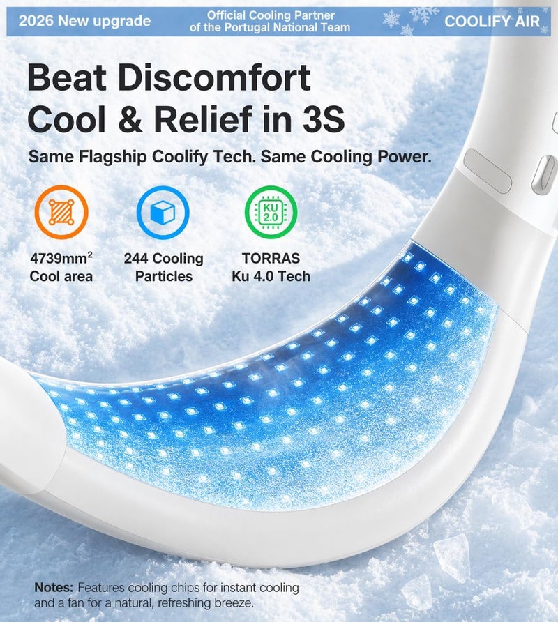 TORRAS COOLiFY Air 2026 Upgraded Neck Fan Air Conditioner, Dual-Airflow Pro Cooling, Ultra Light Portable Fan Rechargeable, Personal Cooling Fan Travel Essentials, Gift for Dad Father,Ivory White - Image 3