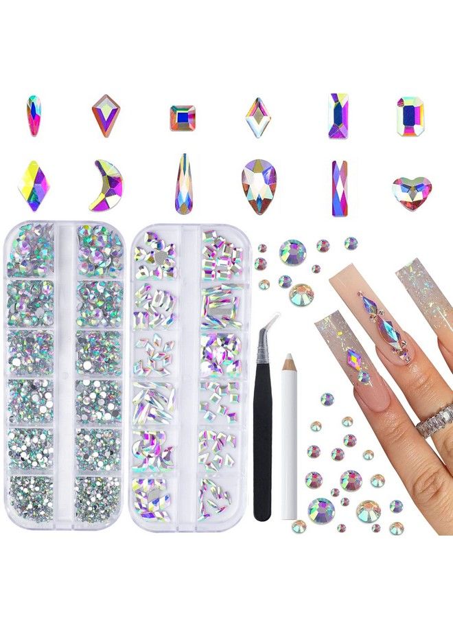 Canvalite 1820Pcs Rhinestones Nail Gems 12 Styles 3D Glass Crystals Nail Charms Shiny Multi Shape Flatback Nail Rhinestones For Nail Art With Rhinestones Picker And Tweezers For Diy Nail Art - Image 1