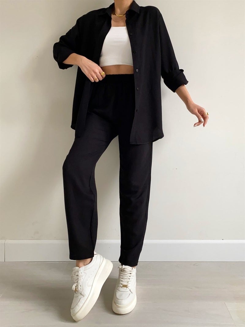 Barbora Linen Casual Two Piece Suit Pants Shirt LN21BLACK1  - Image 3