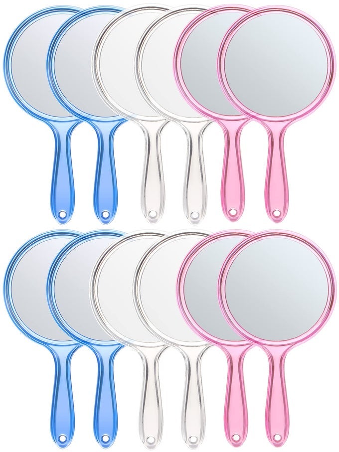 HAND MIRROR DOUBLESIDED HANDHELD MIRROR 1X3X MAGNIFYING MIRROR WITH HANDLE SET OF 12 MIX COLORS