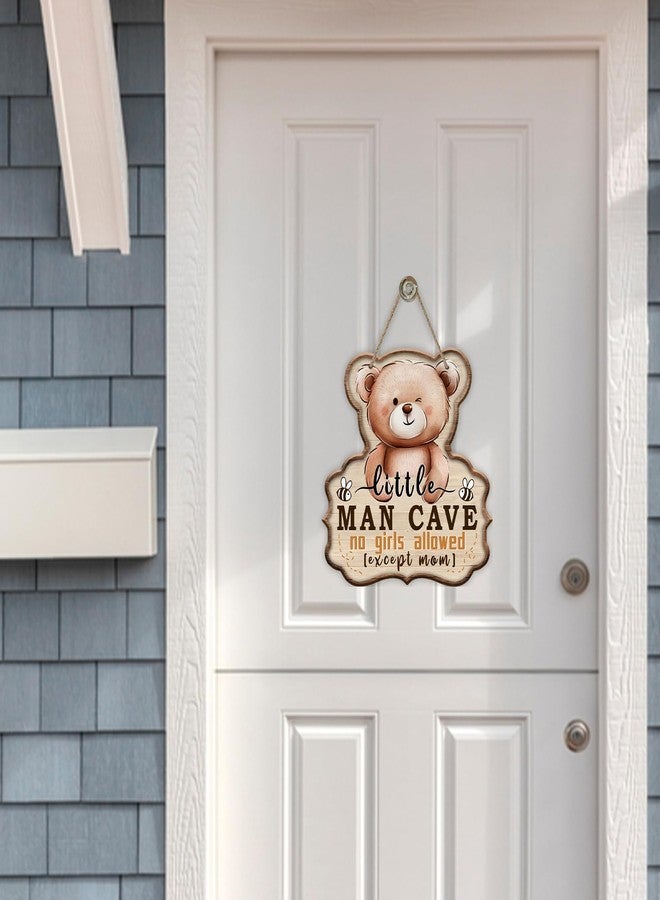 Bolisom Little Man Cave No Girls Allowed Expect Mom Front Door Sign, Cute Bear Bee Wood Hanger Boy Toddler Baby Nursery Home Decor, Farmhouse Wooden Wreath Indoor Kids Bedroom Wall Hanging Decoration - Image 4