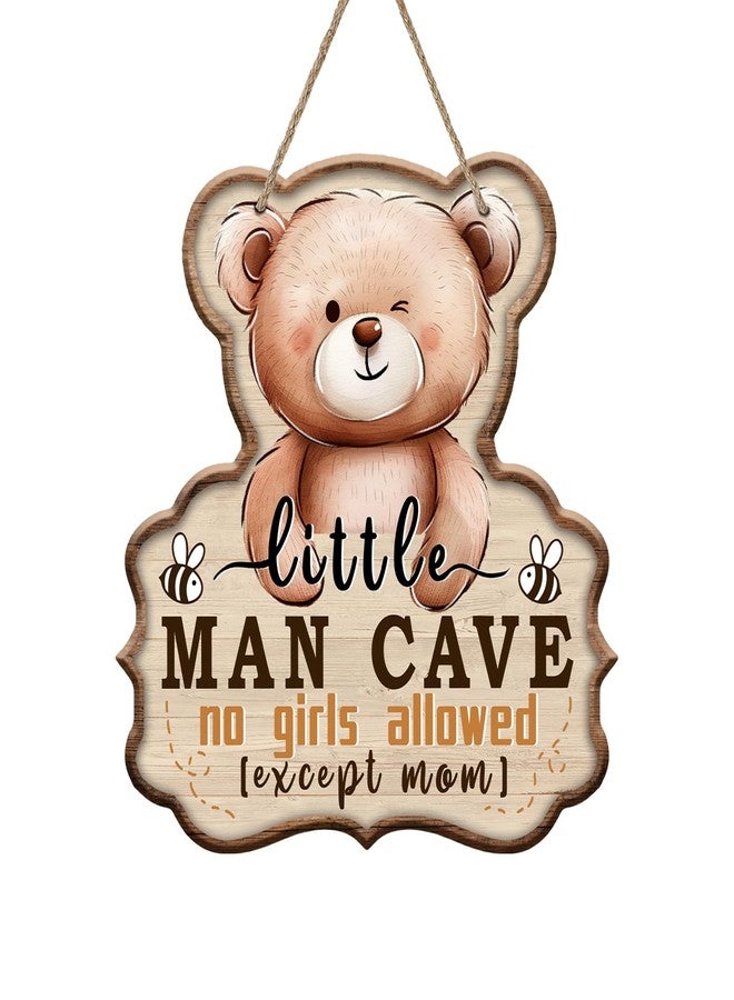 Bolisom Little Man Cave No Girls Allowed Expect Mom Front Door Sign, Cute Bear Bee Wood Hanger Boy Toddler Baby Nursery Home Decor, Farmhouse Wooden Wreath Indoor Kids Bedroom Wall Hanging Decoration - Image 1