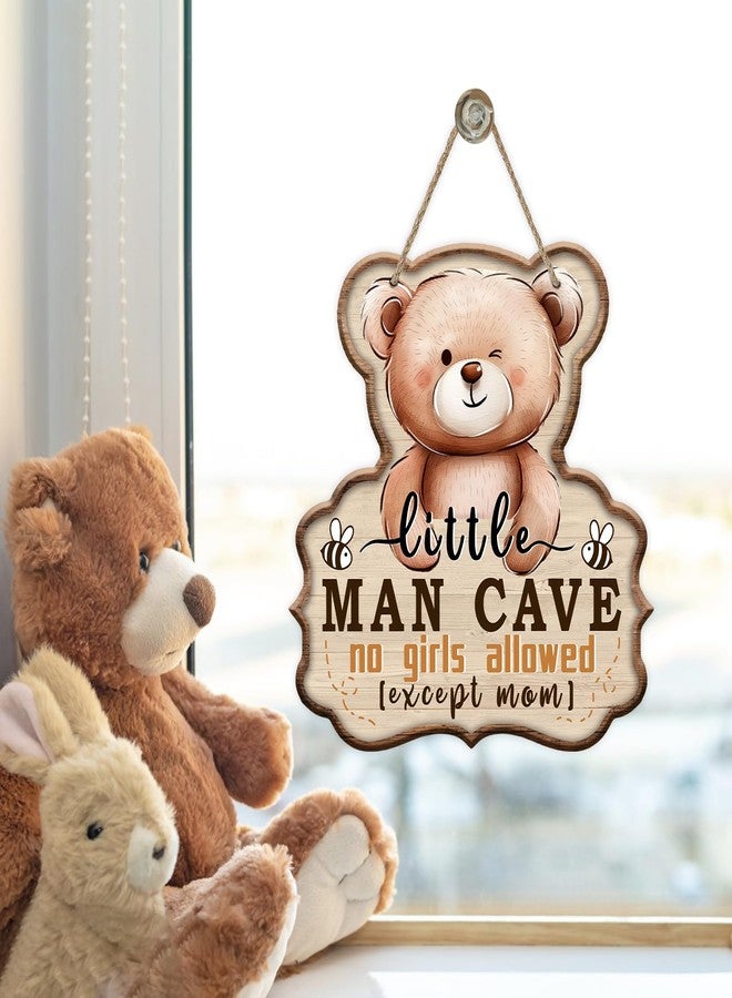 Bolisom Little Man Cave No Girls Allowed Expect Mom Front Door Sign, Cute Bear Bee Wood Hanger Boy Toddler Baby Nursery Home Decor, Farmhouse Wooden Wreath Indoor Kids Bedroom Wall Hanging Decoration - Image 5
