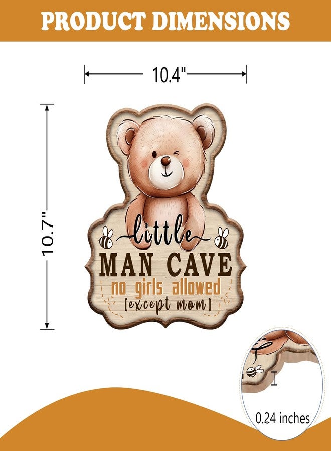 Bolisom Little Man Cave No Girls Allowed Expect Mom Front Door Sign, Cute Bear Bee Wood Hanger Boy Toddler Baby Nursery Home Decor, Farmhouse Wooden Wreath Indoor Kids Bedroom Wall Hanging Decoration - Image 2