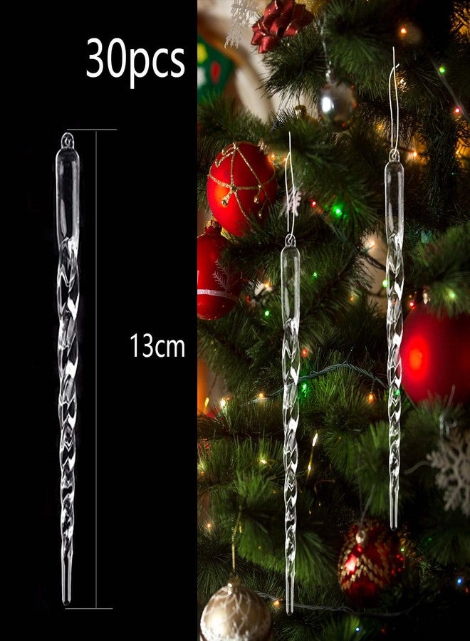 HERZWILD 30Pcs Christmas Icicle Ornament Crystal Acrylic Spiral Icicles Decoration Set Hanging Clear Icicles Pendant for Xmas Tree Holiday Wedding Winter Party Decor(Transparent) - Image 2