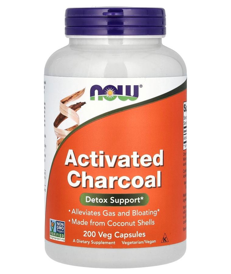 now كبسولات الفحم النشط 200 نباتية (280 ملغ لكل كبسولة)