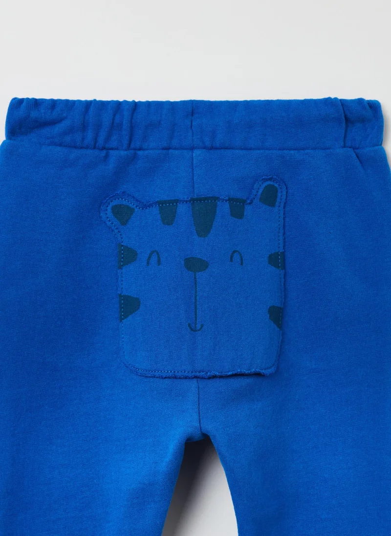 او في اس OVS Lightweight Plush Joggers With Tiger Cub Patch