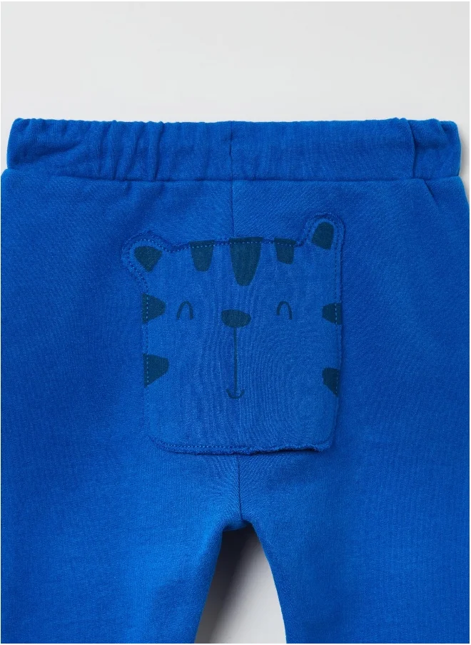 او في اس OVS Lightweight Plush Joggers With Tiger Cub Patch