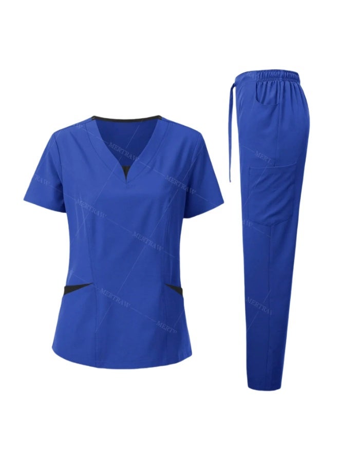 Loquat Womens Men Medical Scrubs Set Medical Uniform Set Royal Blue - Image 1