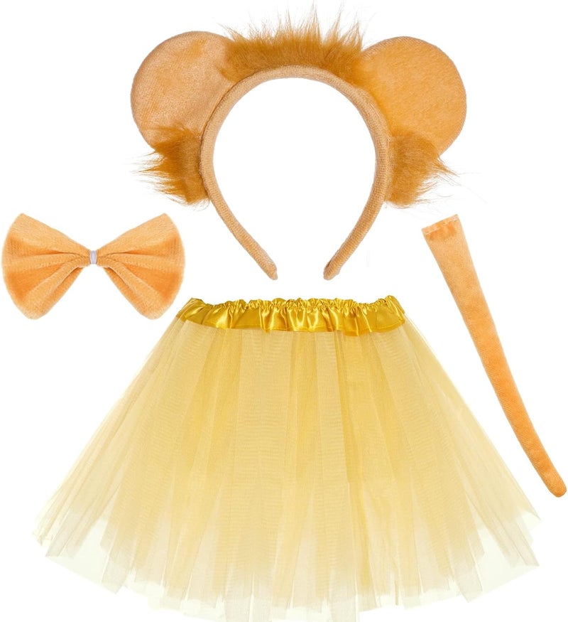 Luckam طقم زي أسد مع عصابة رأس بأذنين، ذيل، ربطة عنق، وتوتو، مثالي لتجسيد الحيوانات، التنكر، وهدايا الحفلات للأطفال والبالغين - Image 1