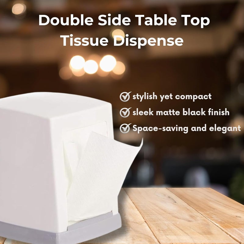 homix Double Side Table Top Tissue Dispenser | Plastic Napkin Holder/Tissue Holder with L Fold for Dining Table | Napkin Holder Box for Kitchen, Office & Hotel with (White, 2 Tissue Packs) - Image 2