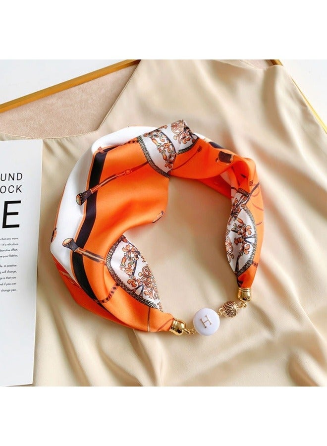 Women's elegant magnetic clasp necklace scarf, scarf, also suitable for headbands, headbands, printed fashion accessories hair accessories.