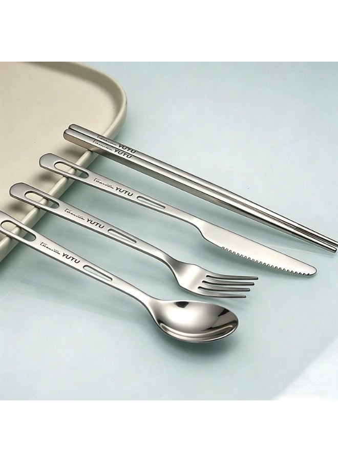 Portable Stainless Steel Cutlery Set with Storage Pouch, Reusable Travel Knife Fork Spoon Chopsticks Tableware for Camping Office Lunch - Image 4