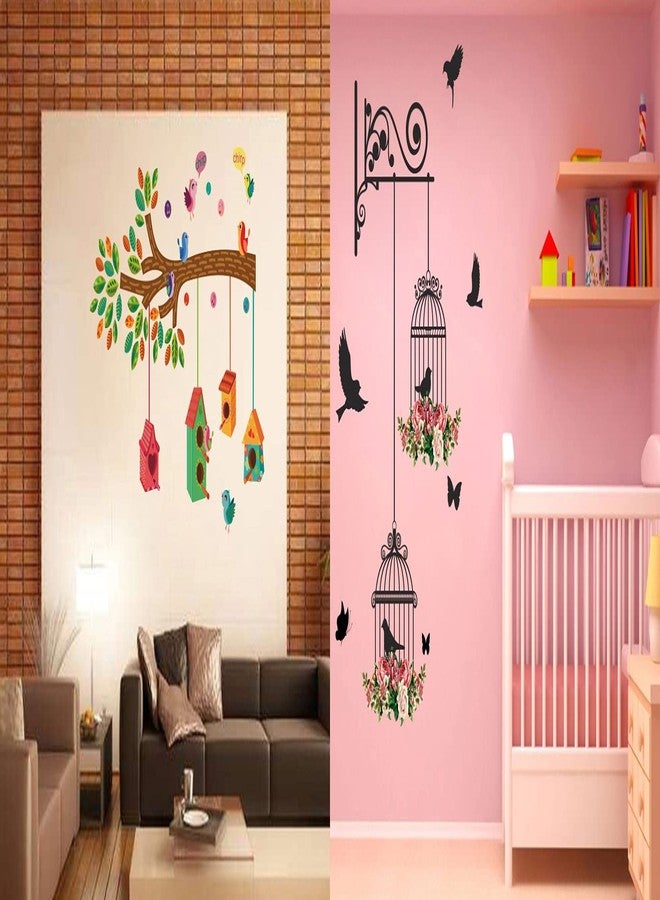 Walltech Set of 2 Wall Sticker Bird House On A Branch and Branches and Cages Wall Sticker - Image 1