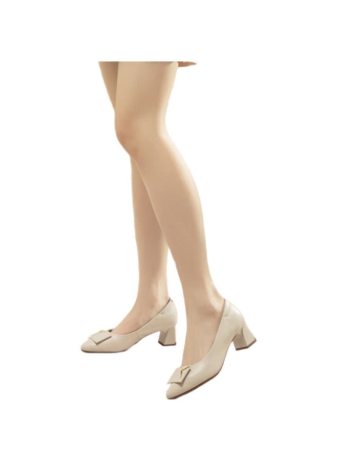 RED DRAGONFLY Hongqingting Fashion Square Buckle Commuter High Heels, Women'S Pumps, Elegant Thick Heel Women'S Shoes, Wlb33095, Beige, Size 38 - Image 3