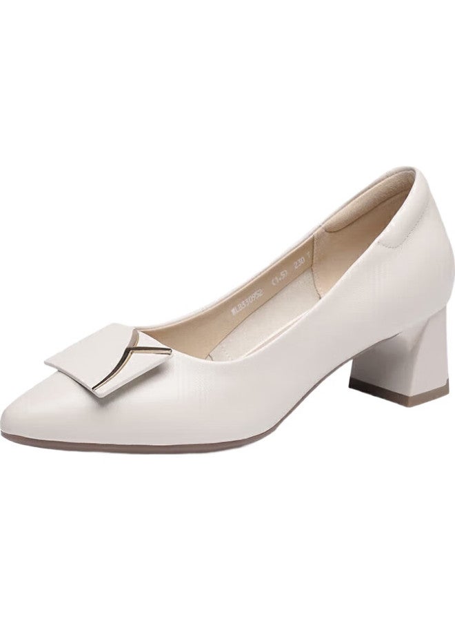 RED DRAGONFLY Hongqingting Fashion Square Buckle Commuter High Heels, Women'S Pumps, Elegant Thick Heel Women'S Shoes, Wlb33095, Beige, Size 38 - Image 1