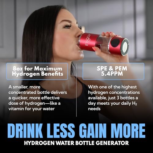 EVOLV Hydrogen Water Bottle Generator – SPE & PEM Water Ionizer 5.4PPM, Highest H2 Concentration – Portable 8oz Hydrogenated Water Bottle – Leak-Proof Hydrogen Water Machine, Easy to Use – Crimson - Image 2