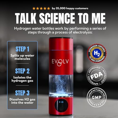 EVOLV Hydrogen Water Bottle Generator – SPE & PEM Water Ionizer 5.4PPM, Highest H2 Concentration – Portable 8oz Hydrogenated Water Bottle – Leak-Proof Hydrogen Water Machine, Easy to Use – Crimson - Image 3