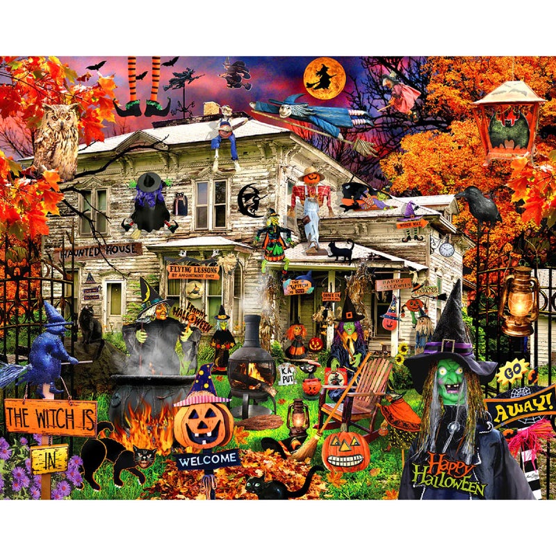 White Mountain 1000 Piece Halloween Jigsaw Puzzle Fall and Autumn Haunted House Puzzles Large Pieces Gift for Adults and Family 24x30 Witches Welcome - Image 2
