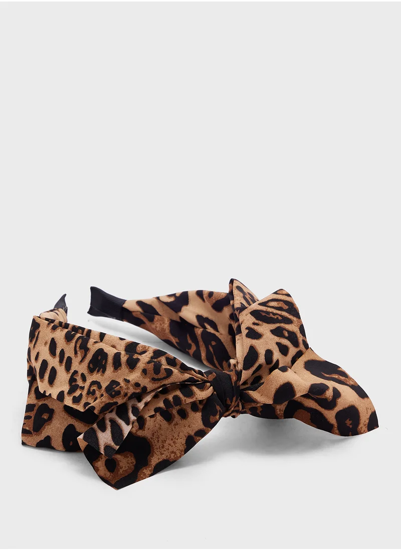 جينجر Oversized Bow Leopard Print Headband