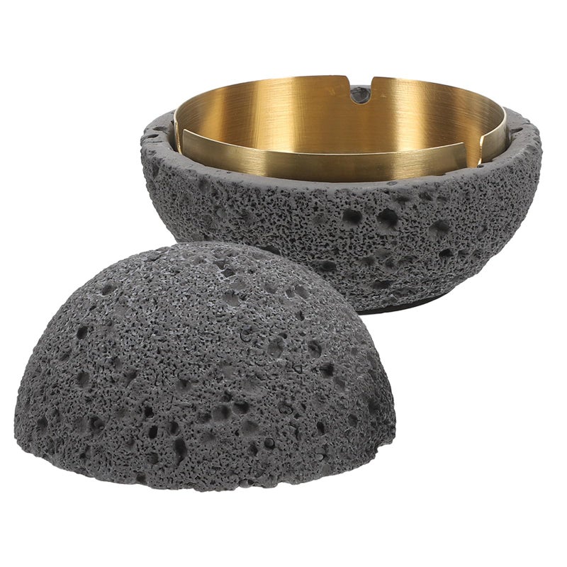 Large Concrete Ashtray with Lid Stainless Steel Ash Holder for Home Office Balcony Outdoor Use - Image 2