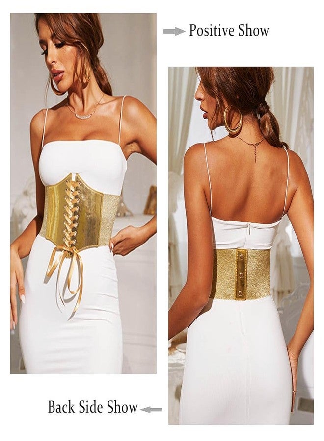 Yalice Women Corset Belt Gold Wide Elastic Waist Belt for Dresses Thick Stretchy Costume Waist Cinch Belts (Fits Waist Size:31''-35'') - Image 2