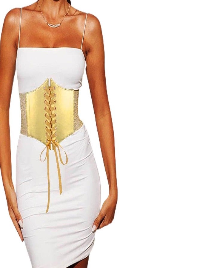Yalice Women Corset Belt Gold Wide Elastic Waist Belt for Dresses Thick Stretchy Costume Waist Cinch Belts (Fits Waist Size:31''-35'') - Image 1