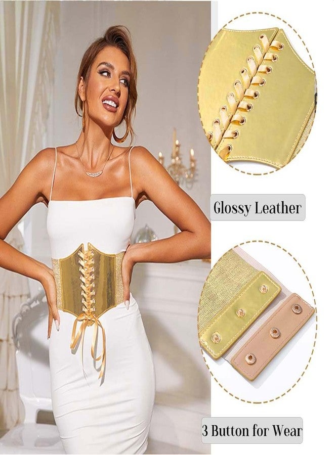 Yalice Women Corset Belt Gold Wide Elastic Waist Belt for Dresses Thick Stretchy Costume Waist Cinch Belts (Fits Waist Size:31''-35'') - Image 3
