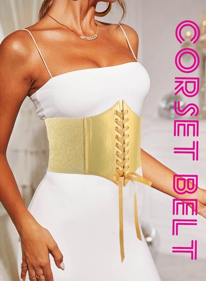 Yalice Women Corset Belt Gold Wide Elastic Waist Belt for Dresses Thick Stretchy Costume Waist Cinch Belts (Fits Waist Size:31''-35'') - Image 4