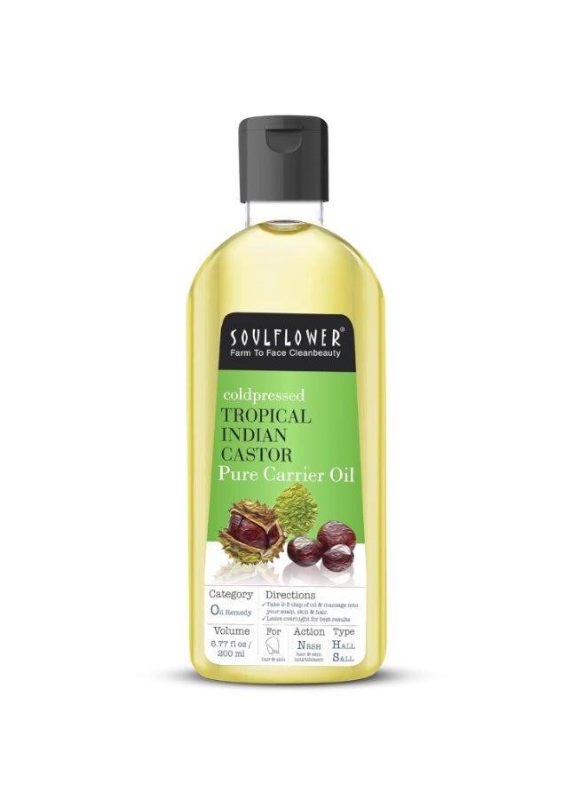 Soulflower Soulflower Organic Castor Oil, For Thicker & Voluminous Hair, Eyebrows & Eyelashes, 100% Pure, Natural, Cold Pressed, Organic Certified - 6.77 Fl Oz - Image 1