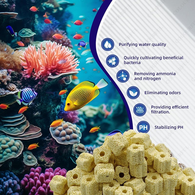 colourful - Aquarium Filter Media | Improved Water Quality and Healthy Fish Tanks (450g, Yellow Flower Ceramic Rings) - Image 3