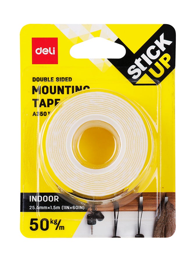 DELI MOUNTING TAPE 1MMX25.4MMX1.5M WHITE EA35011 - Image 1