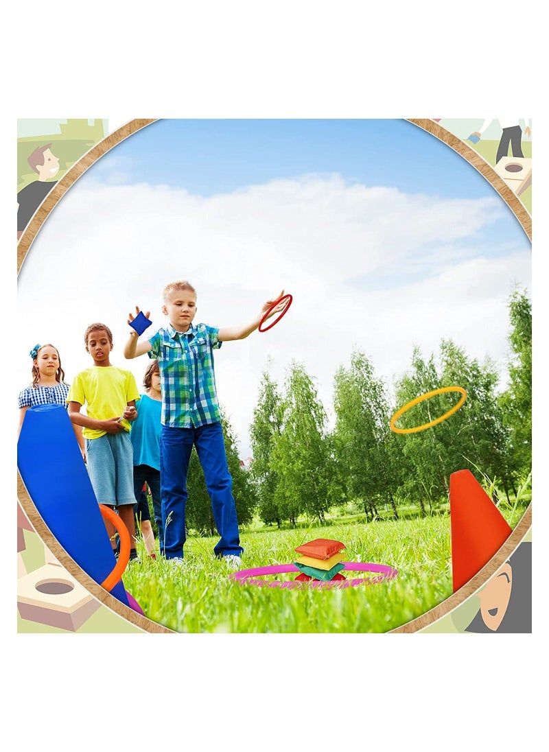 3 In 1 Funny Bean Bags Game Set Ring Toss Game 18 pcs Carnival Combo Set With Bean Bags Plastic Cones Throwing Rings For Kids and Adult Outdoor Indoor Activity - Image 4